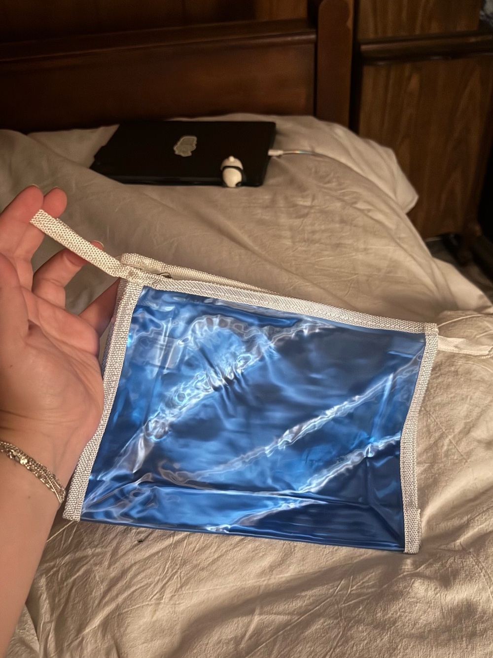 Avon Blue Clear Toiletry Pouch with White Trim